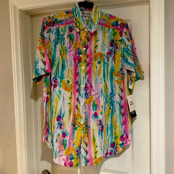 Maggie Sweet Tops - Maggie Sweet Watercolor floral Short Sleeve Blouse size M NWT Grannie-core NOS